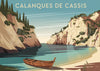 Affiche Calanques de Cassis barque rouge et falaises