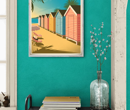 Affiche vintage cabines de plage Côte d’Azur 1