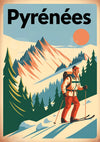 Affiche Skieur Pyrénées Vintage Style Art Déco