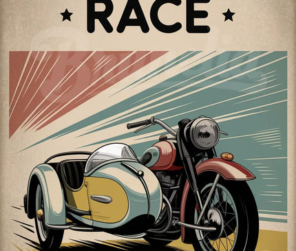 Affiche moto et side-car vintage copie