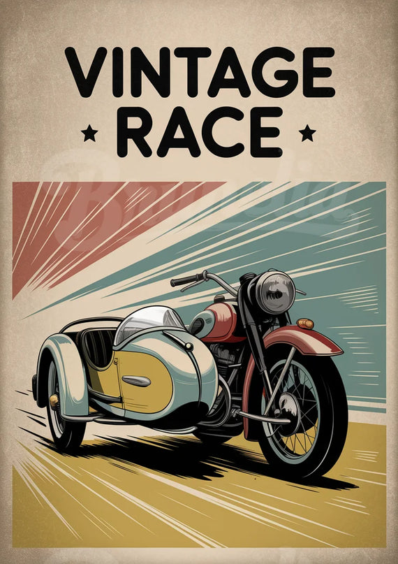 Affiche moto et side-car vintage copie