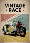 Affiche motocyclette avec side-car années rétro