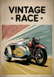 Affiche motocyclette avec side-car années rétro