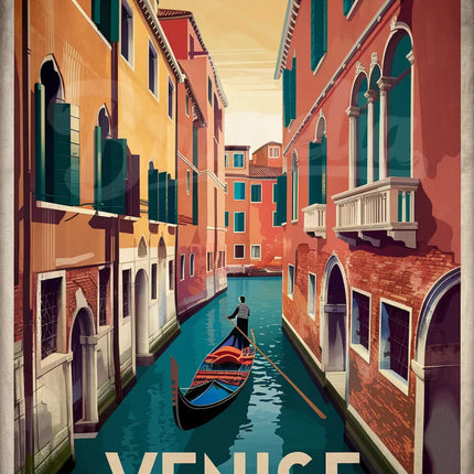 Affiche ruelles anciennes Venise vintage