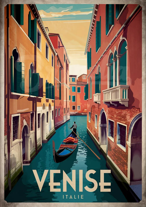 Affiche Ruelle Colorée à Venise – Gondole au Coucher de Soleil