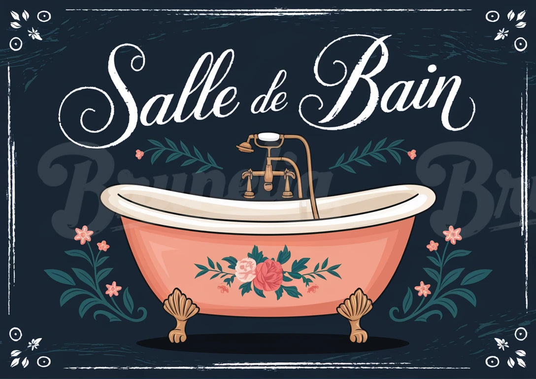 Affiche Baignoire Rétro Floral Salle de bain