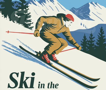 Affiche vintage station de ski