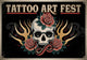 Affiche Tattoo Art Fest crâne roses et ailes dorées