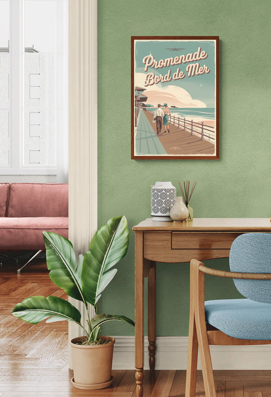 Affiche promenade bord de mer rétro