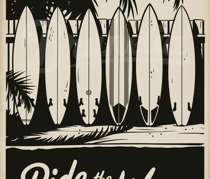 affiche surf vintage noir et blanc