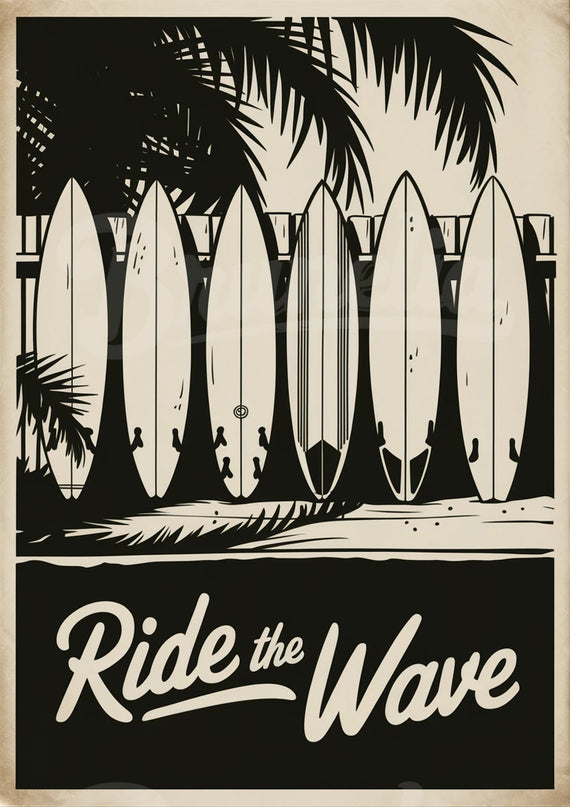 affiche surf vintage noir et blanc