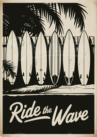 Affiche Ride the Wave planches de surf années 1950