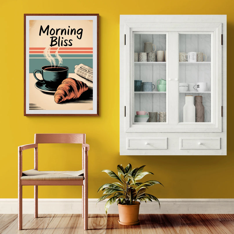 Affiche vintage café et journal du matin