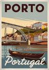 Affiche Porto Portugal bateau Douro vintage