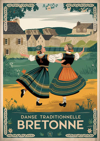 Illustration folklorique bretonne – Danseuses en habits traditionnels