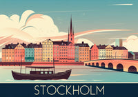 Affiche Stockholm architecture colorée style rétro
