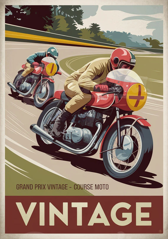 Affiche course moto vintage