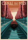 Affiche Canal du Midi bateau arbres alignés