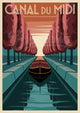 Affiche Canal du Midi bateau arbres alignés