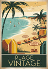 Affiche décor bord de mer Art déco avec palmiers et cabines