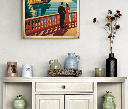 Affiche vintage lac et montagnes en Italie 1