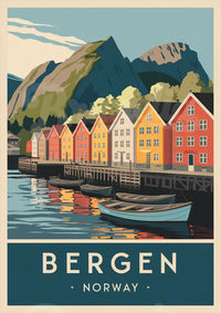 Affiche Bergen port norvégien maisons colorées