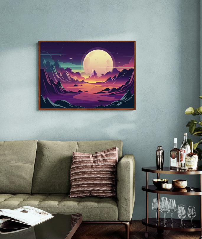 Affiche vintage paysage lunaire rétro