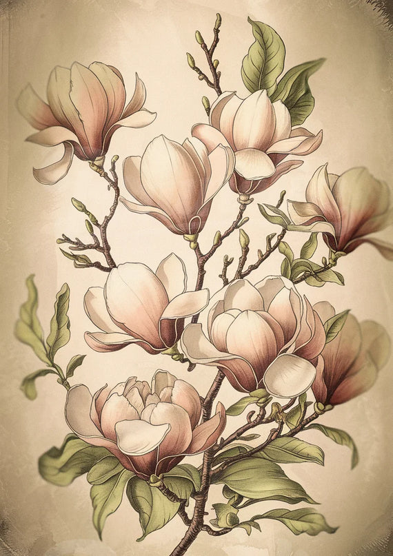 Affiche vintage magnolias romantiques