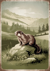 Affiche marmotte des Alpes style rétro montagnard