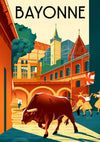 Affiche Corrida et traditions basques vintage Bayonne