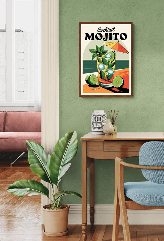 Affiche vintage cocktail avec menthe fraîche