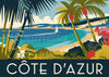 Affiche Côte d'Azur style Art Déco palmiers et plage
