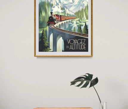 affiche train de montagne vintage