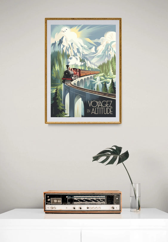 affiche train de montagne vintage