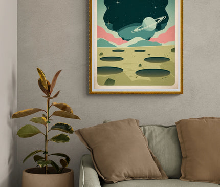 Affiche vintage paysage lunaire rétro