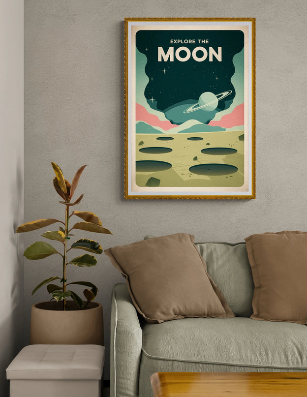 Affiche vintage paysage lunaire rétro