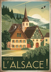 Affiche touristique Alsace village église colombages