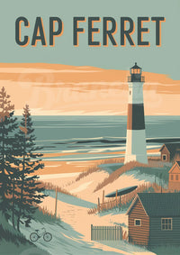 Affiche Cap Ferret phare et maisons de la côte atlantique