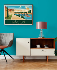 Affiche Mâcon pont Saône architecture ocre vintage