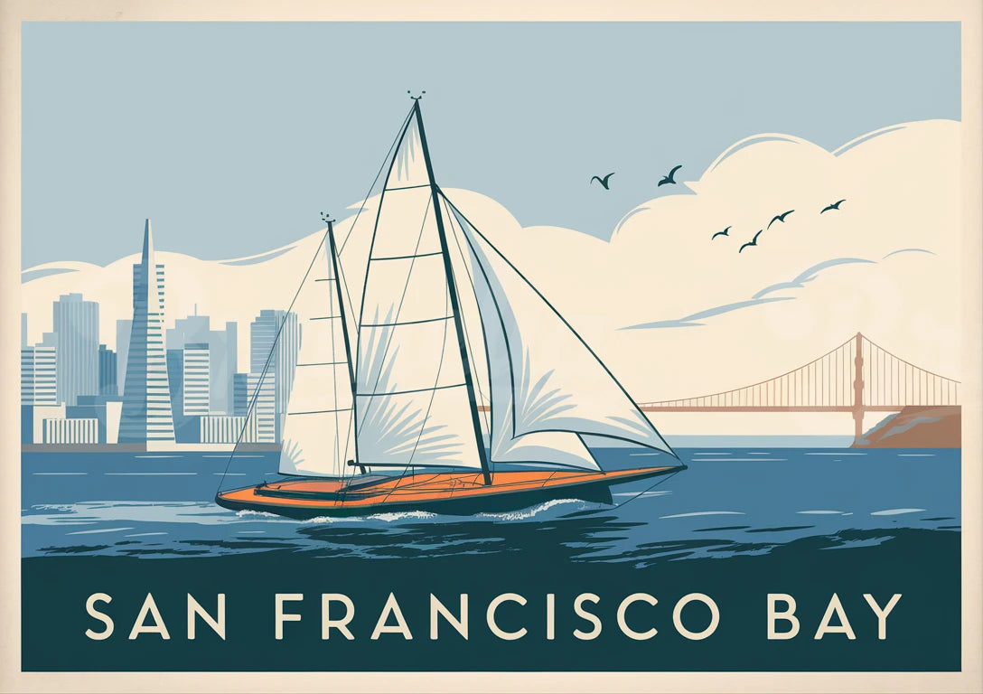 Affiche voilier baie San Francisco vintage
