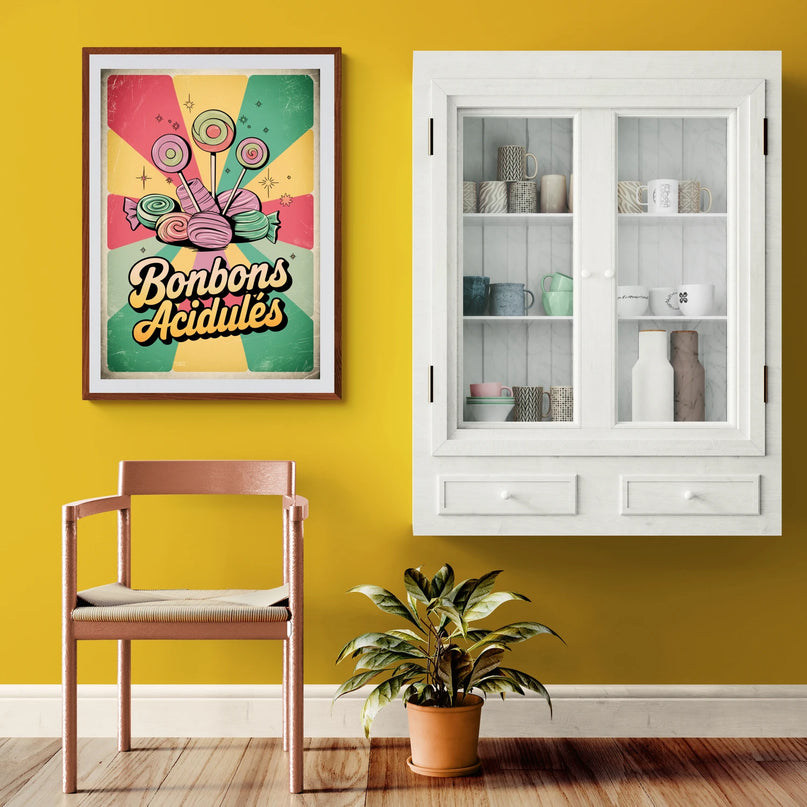 Affiche bonbons acidulés rétro