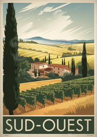 Affiche SUD-OUEST paysage toscan et vignobles