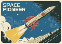 Affiche fusée décollage spatial rétro futuriste