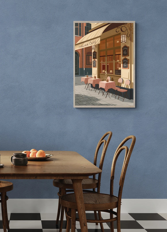 Affiche vintage café italien en terrasse