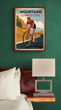 Affiche cycliste en montagne style rétro années 1930