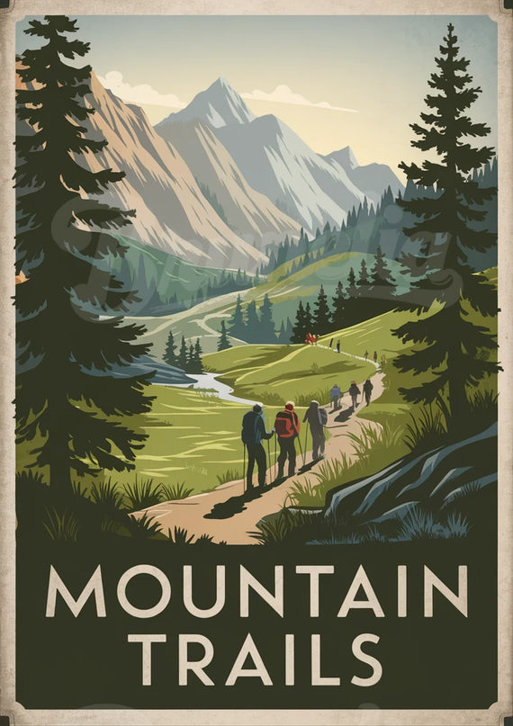 Affiche paysage randonnée rétro