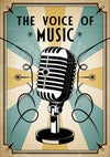 Affiche rétro microphone chromé The Voice of Music