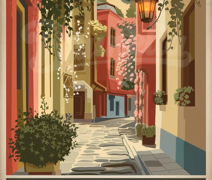 Affiche ruelles colorées Istanbul vintage