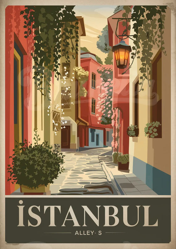 Affiche ruelles colorées Istanbul vintage