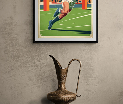 Affiche vintage rugbyman en plein match